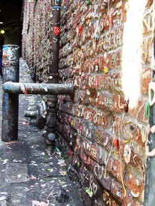 The Gum Wall in an alley just below Pike Place Market in Seattle.