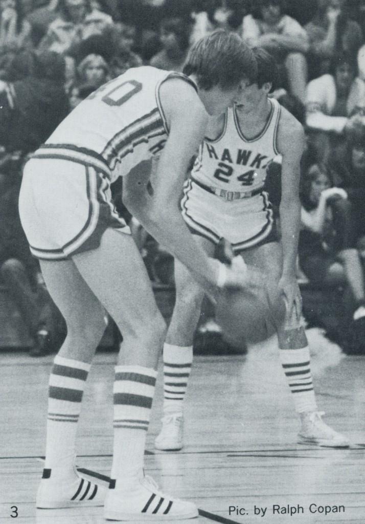 Courtesy of the 1977 Tempo
Dan Caldwell steps to the line for a free-throw at home in the old Hawk Dome during the 1977 season. Mark Miller (24) prepares for the rebound. The Hawks lost just one game in troute to the WIAA 3A Championship. 
