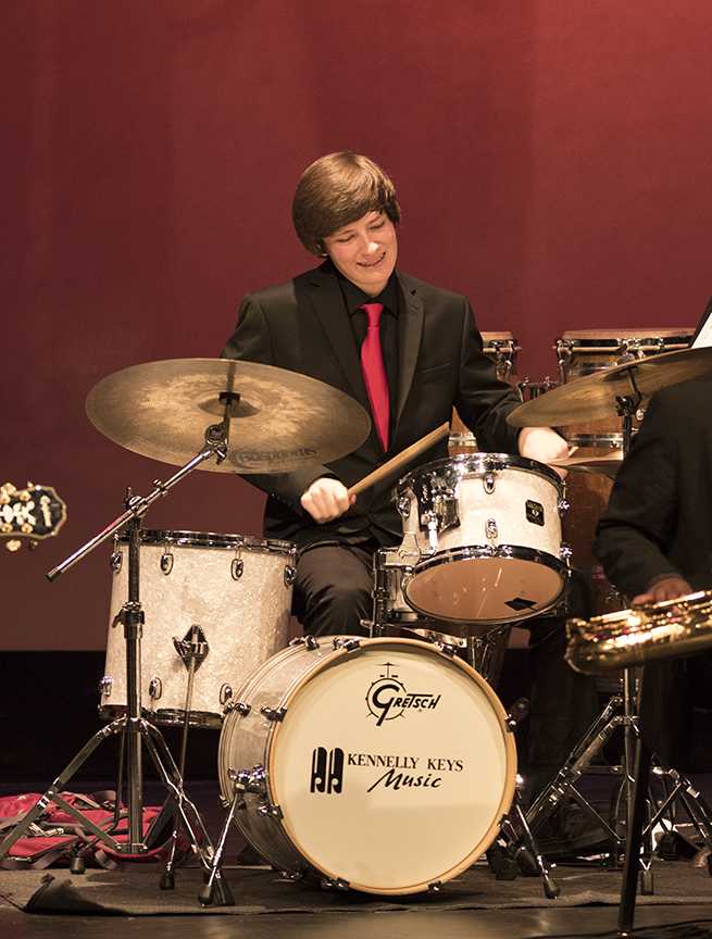 Sophomore Kieran Faris soloing at the Jazz Symposium.