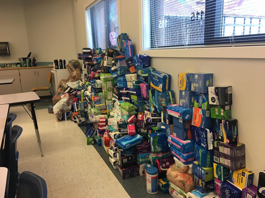 A wall of pads, as Nelson called it, lines up her classroom in room 115. Key Club has taken a focus on feminine hygiene products as they plan on sending most of them to Pathways for Women, a homeless shelter for abused women along with Cocoon House, a teen homeless shelter in Everett, Wash.