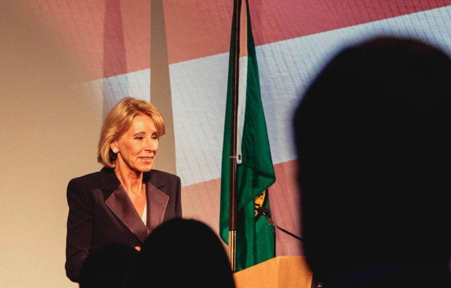 U.S. Secretary of Education Betsy Devos speaks in Bellevue