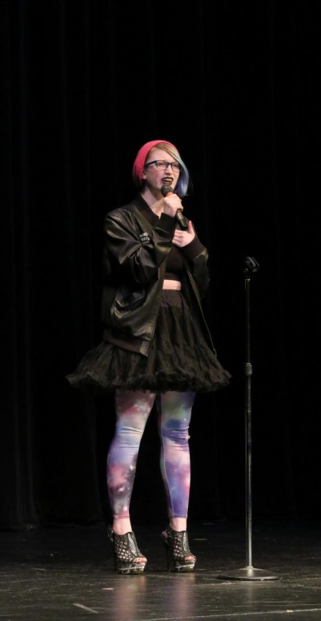 Sophomore Trinity Alber sings My Heart Will Go On at Terrace Idol Round Two. Alber did not advance to the third round.