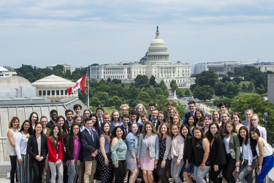All 51 Free Spirit scholars pose for a group photo on the roof of the Newseum in downtown Washington D.C., in view of the U.S. Capitol Building. The Newseum was a central feature of the Al Neuharth Free Spirit and Journalism Conference and served as the site of many of the presentations and group activities in which the Free Spirits took part. 