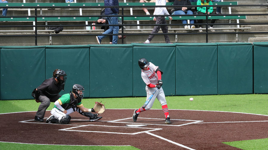 Sophomore outfielder Matthew Meadows drives the ball against Blanchet.