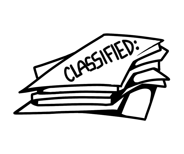 A stack of documents labeled Classified