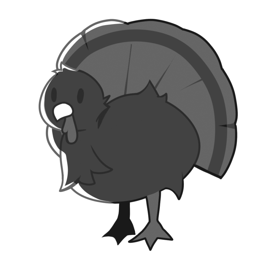 Cartoon-style turkey looking inconspicuous.