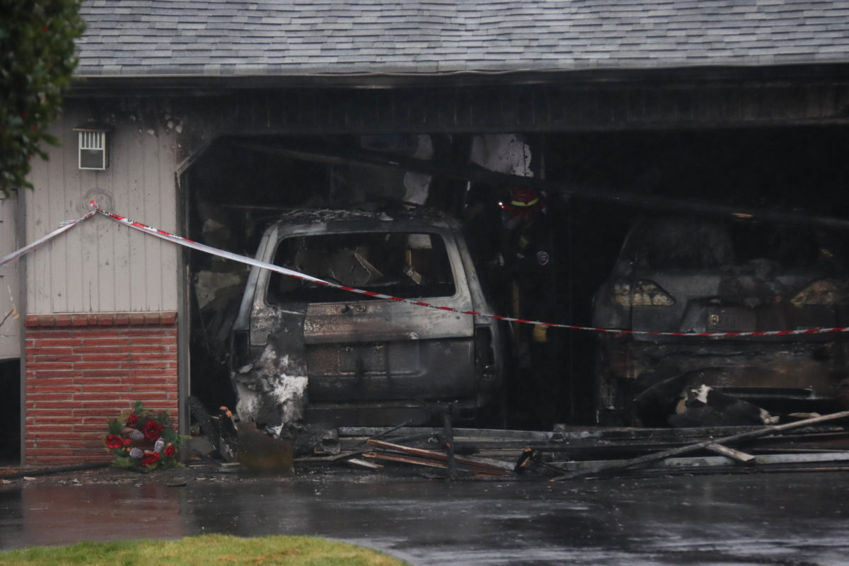 At least two vehicles were destroyed in a garage fire Monday afternoon, Dec. 4, on Brier Road near Brier Terrace Middle School.