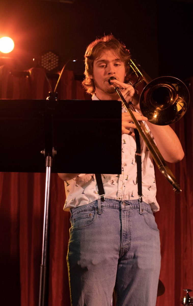 Senior Braden Ryder performs trombone at SNO-KING