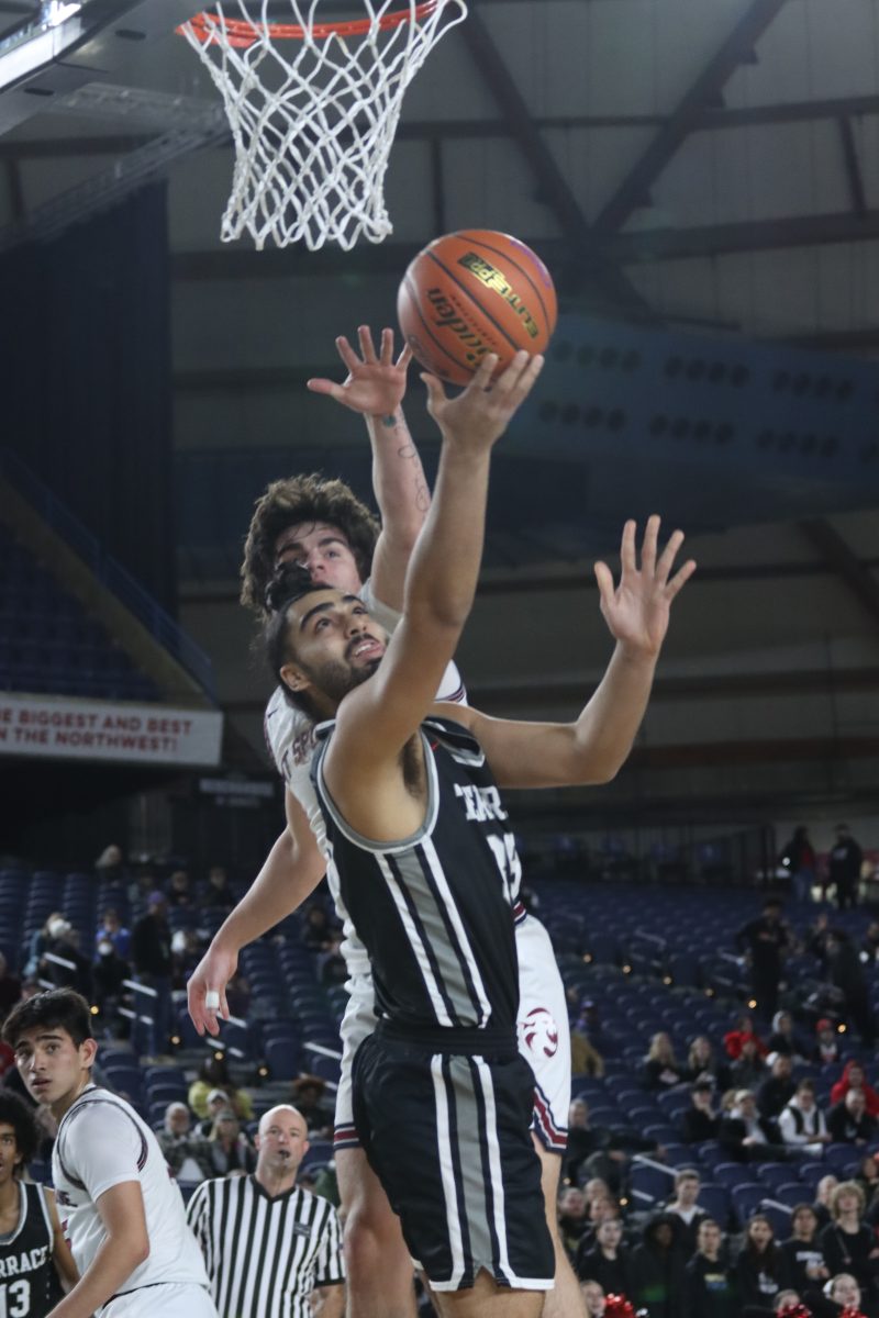 Junior Svayjeet Singh drives to the basket during the state basketball game against Mt. Spokane H.S. at the Tacoma Dome.