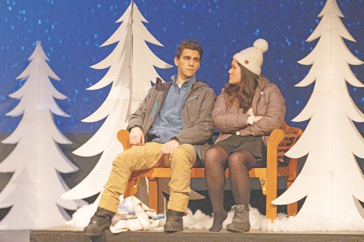Senior Colin Fahey and Junior Mia Smith portray a couple on a troubled anniversary date in the scene Where it Went.